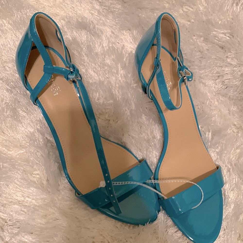 MICHAEL KORS SIMONE LEATHER SANDALS TILE BLUE SIZE 9.5